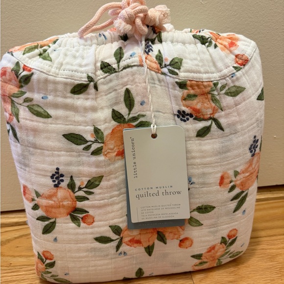 Little Unicorn Cotton Muslin Quilted Throw Watercolor Roses Baby Kids Blanket - Picture 2 of 14